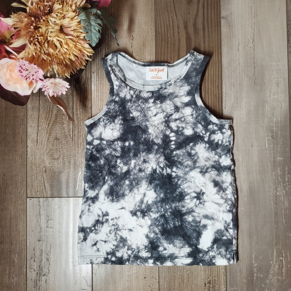 Cat & Jack Gray and White 100% Cotton Tie-Dye Toddler Boys Tank Top NWOT